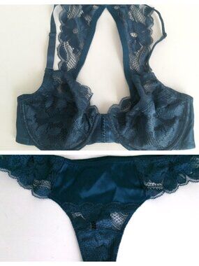 NWOT EVE'S TEMPTATION UNDERWIRE FLORAL LACE BRA/PANTIES 2PC